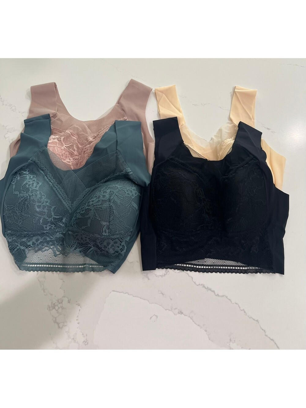 Women's Wireless Bralette – Seamless Lace Overlay Full Coverage Support Bra S